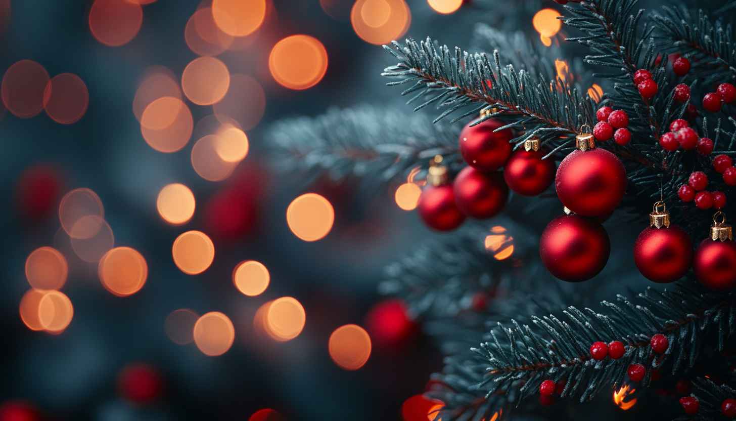 Festive Christmas Tree Lights Red Ornaments 4K Mobile Wallpaper
