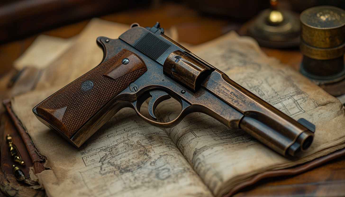 Vintage Revolver Gun on Map Book - Free Desktop Wallpaper