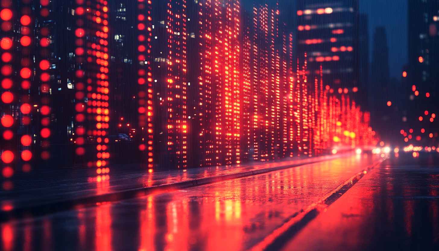 Red Glowing City Lights Rainy Night 4K Desktop Wallpaper