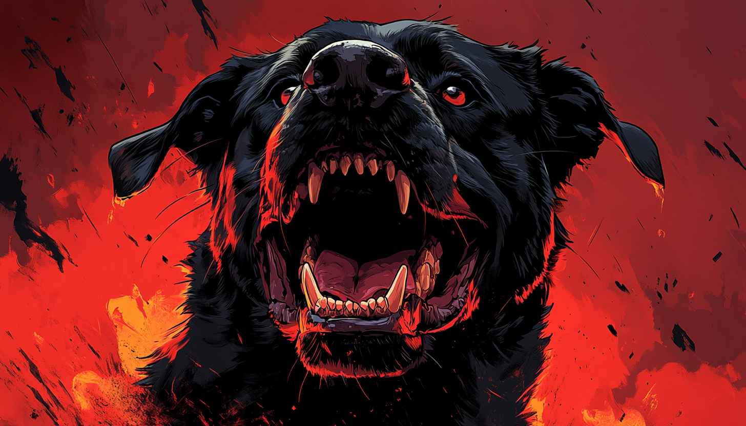 Angry Dog Red Background 4K Wallpaper for Desktop Mobile