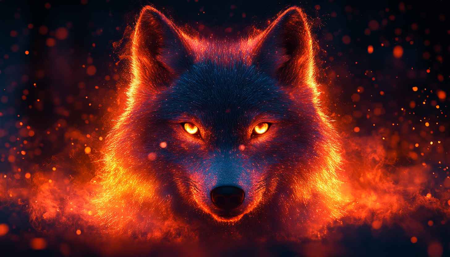 Fiery Wolf Mobile Wallpaper - Abstract Orange Glowing Eyes Background