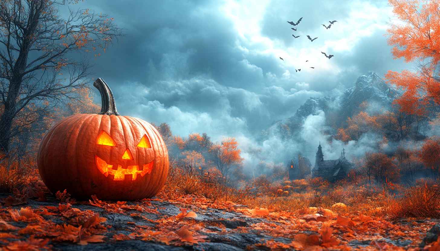 Halloween Pumpkin Wallpaper 4K: Spooky Autumn Landscape Background