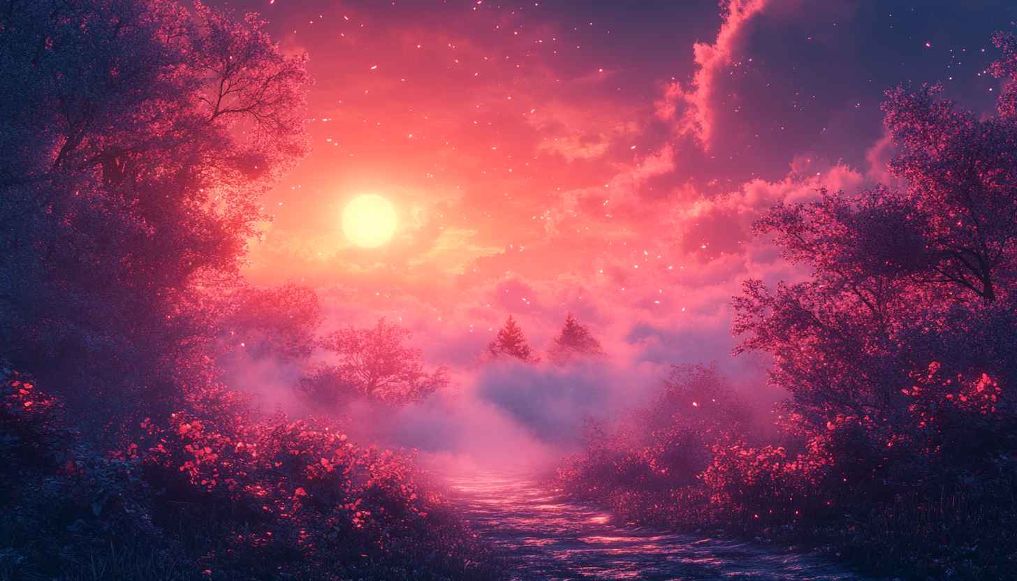Pink Sunset Forest 4K Desktop Wallpaper, Mobile Background Free