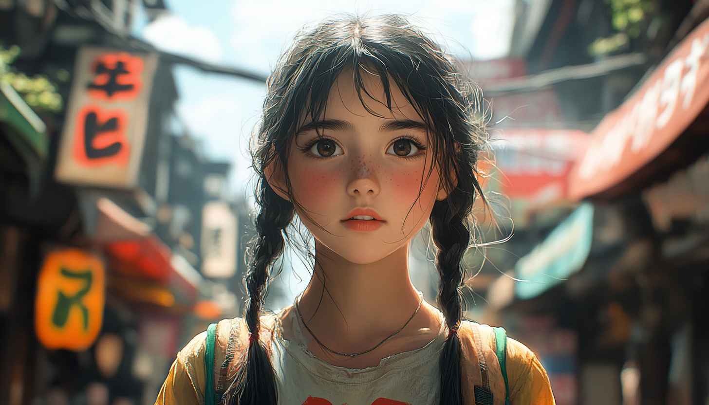 Anime Girl Braids Portrait 4K Wallpaper - Asian Style Aesthetic