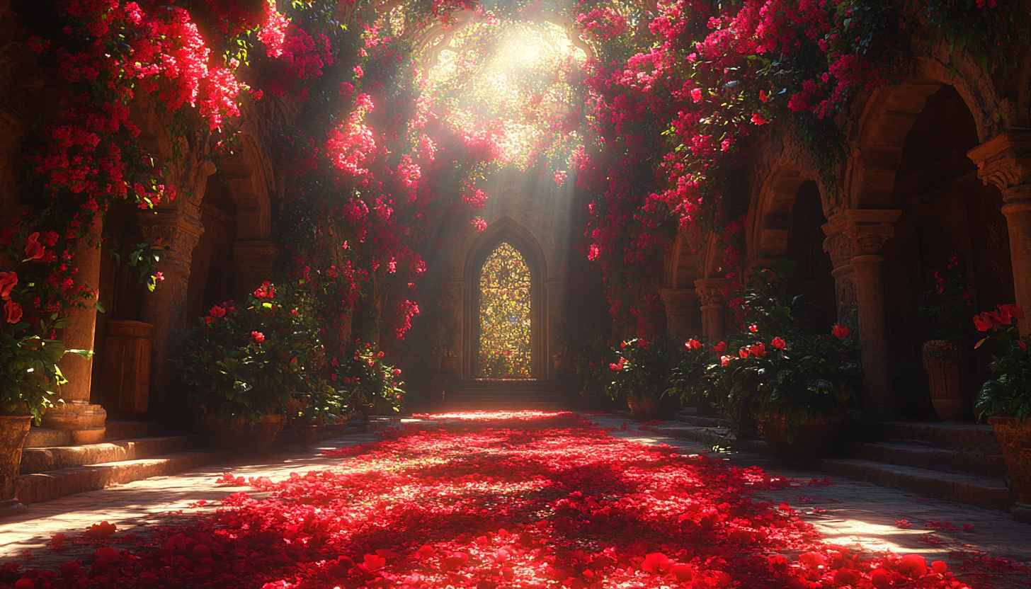 Romantic Red Roses Archway 4K Desktop Wallpaper Floral Background