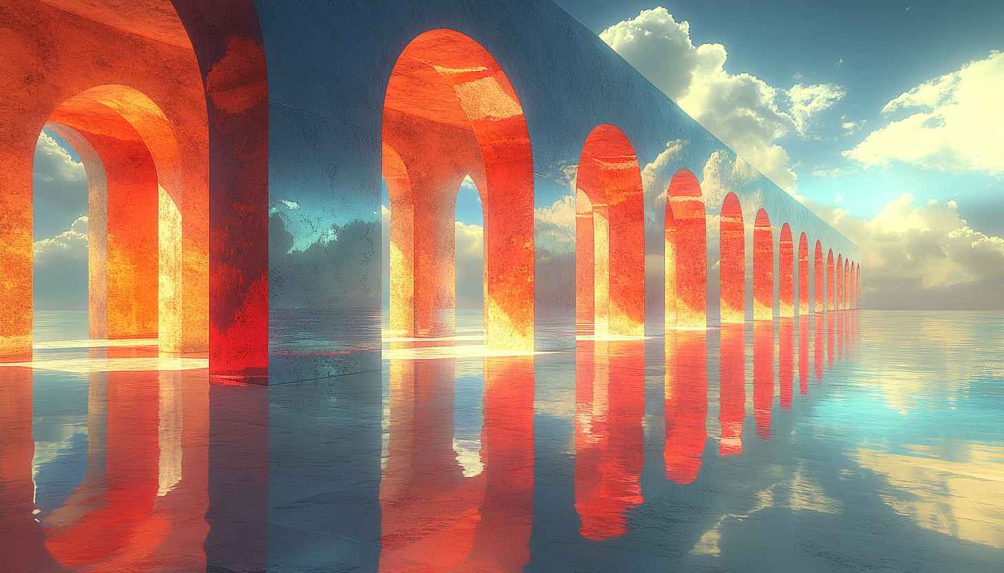 Orange Arches Reflecting on Water Surface: Free Desktop Wallpaper 4K