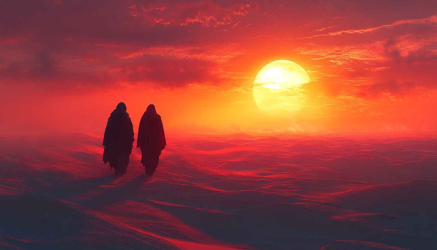 Sunset Walk Desert Mobile Wallpaper, Orange Sky 4K Desktop Background