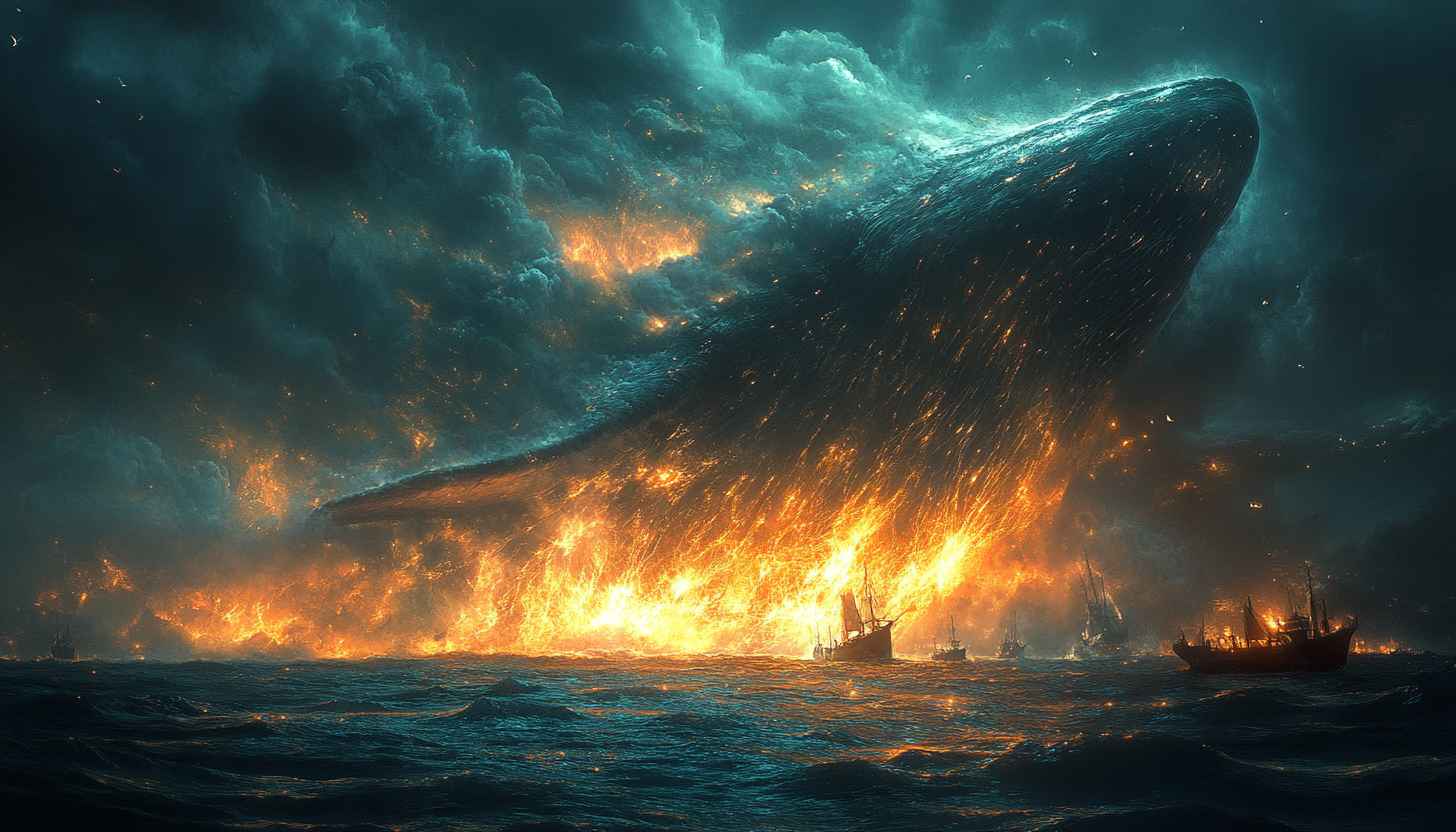Fiery Whale Fantasy 4K Desktop Wallpaper Free Mobile Background