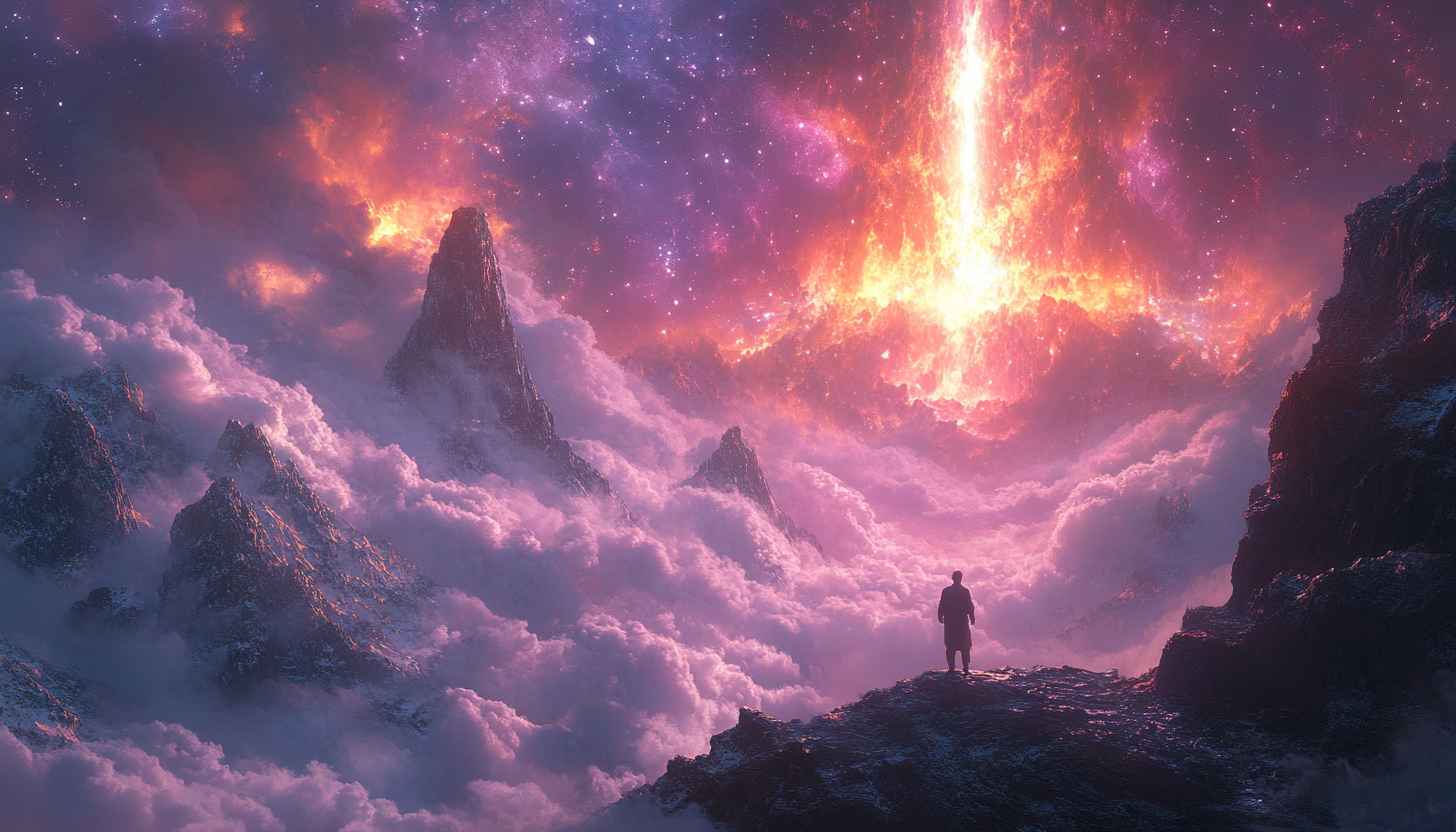 Dramatic Cosmic Landscape Wallpaper: 4K Desktop Background, Fantasy Art Style
