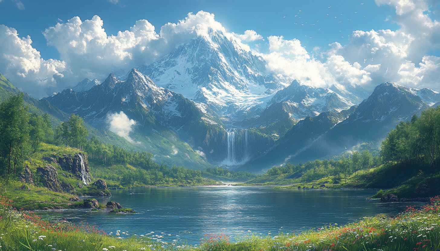 Snowy Mountain Lake Landscape 4K Desktop Wallpaper Free No Signup
