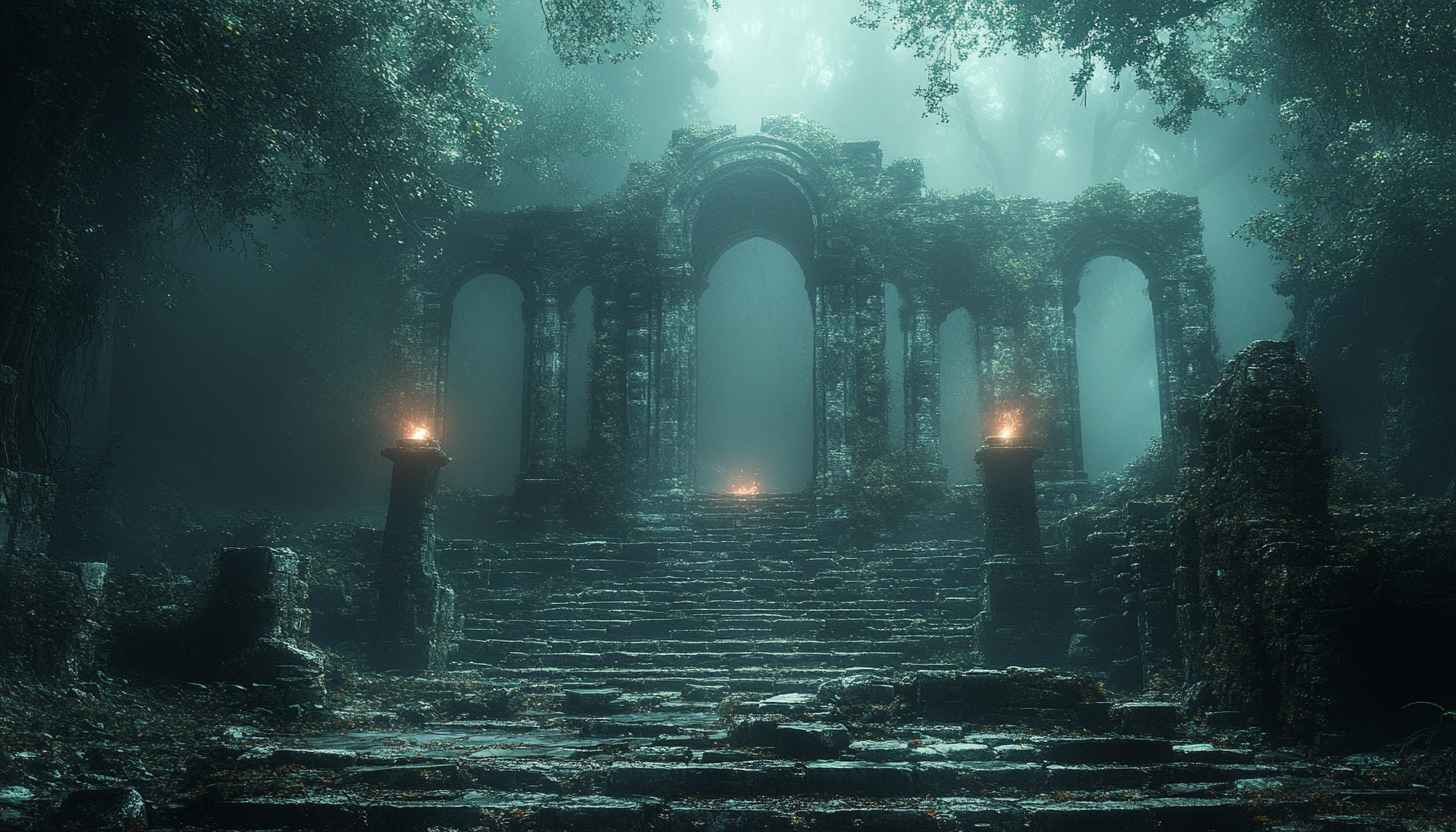 Mystic Forest Ruins 4K Wallpaper For Desktop and Mobile