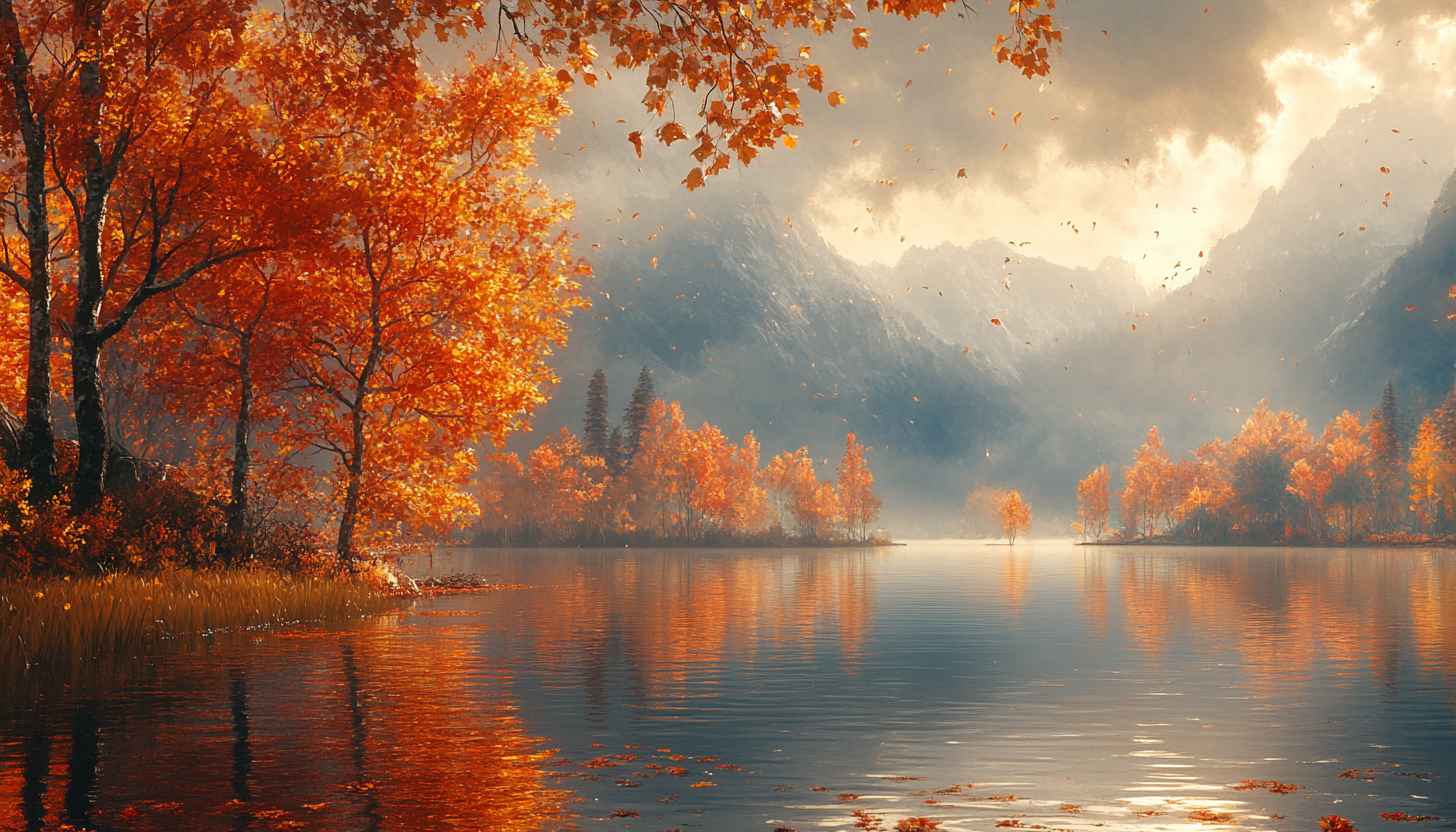 Autumn Scenery Wallpaper 4K: Mountain Lake Mobile Background