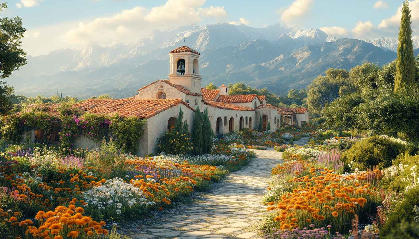 Tuscan Architecture Landscape 4K Desktop Wallpaper, Mountain View Background