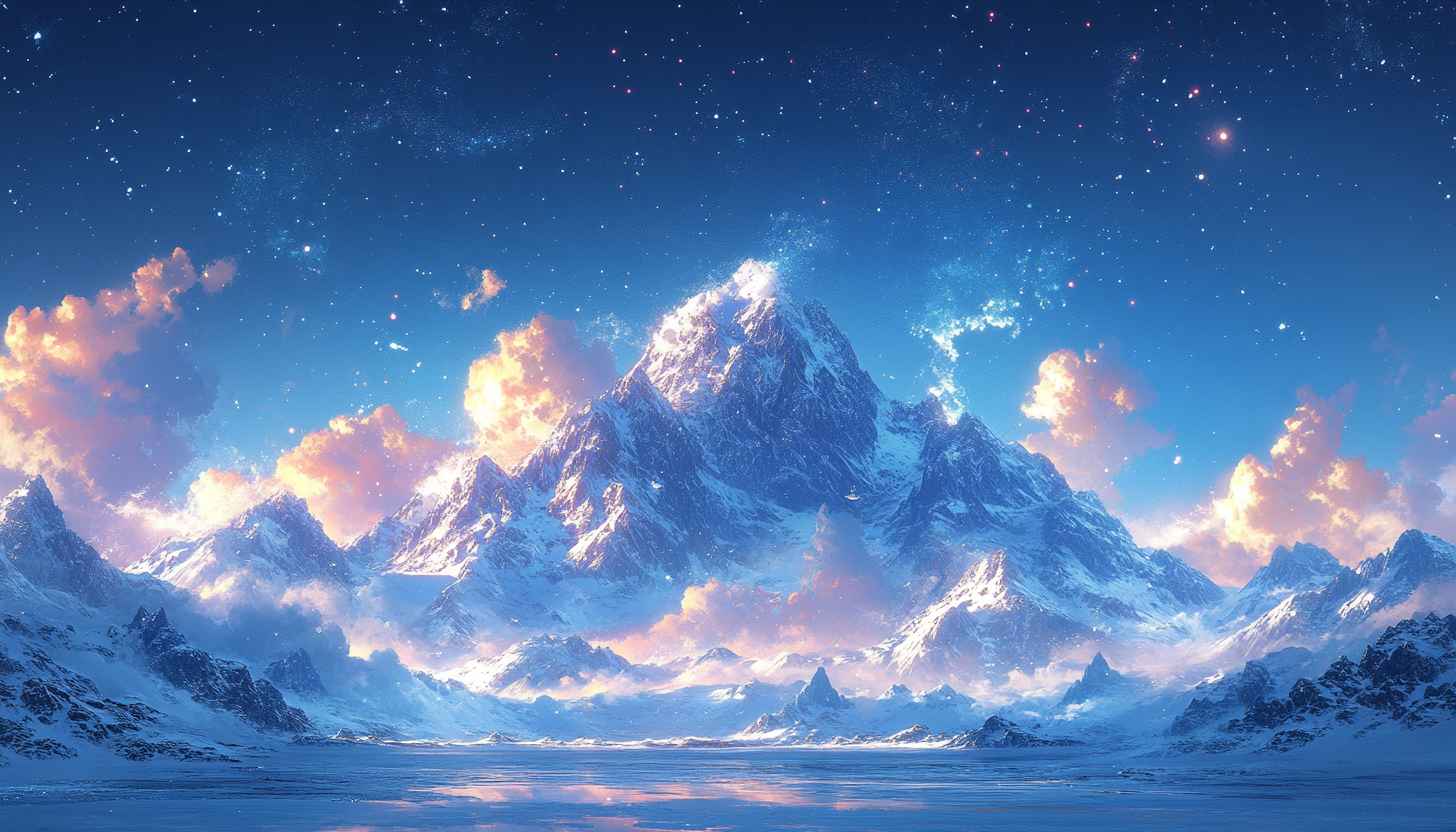 Snowy Mountain Range at Night 4K Desktop Background Wallpaper