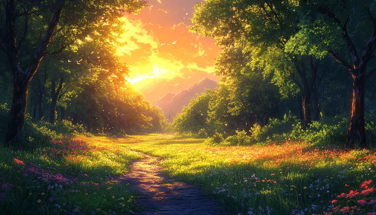 Fantasy Forest Path Sunset, Free Mobile and Desktop Wallpaper 4K