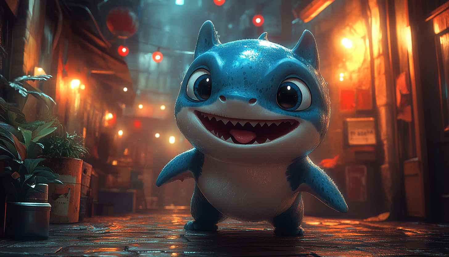 Cute Blue Cartoon Monster 4K Desktop Wallpaper Free for Mobile