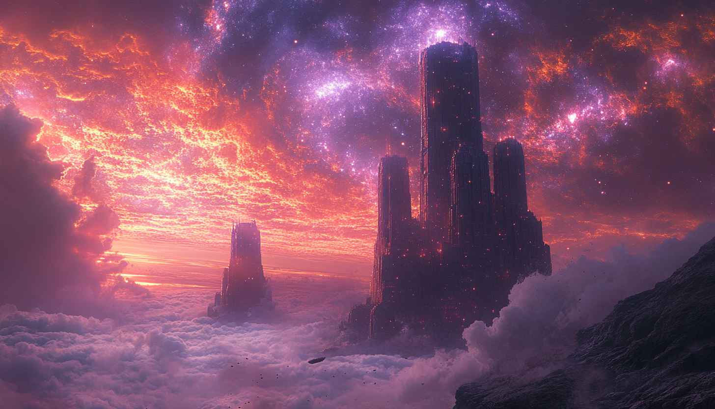 Fantasy Cityscape Galaxy 4K Desktop Wallpaper, Sci-Fi Mobile Background
