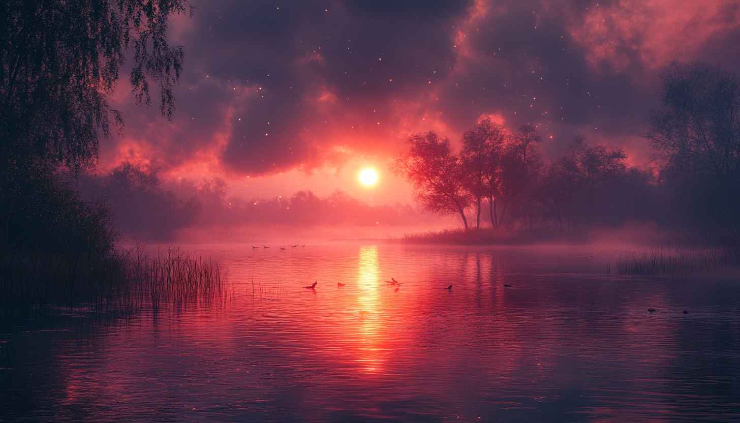 Crimson Sunset Lake 4K Desktop Wallpaper - Free Mobile Background