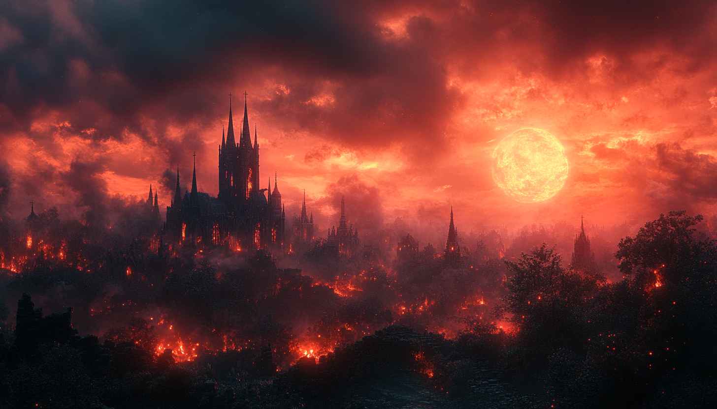 Epic Fantasy Cityscape 4K Wallpaper: Burning City Mobile Background