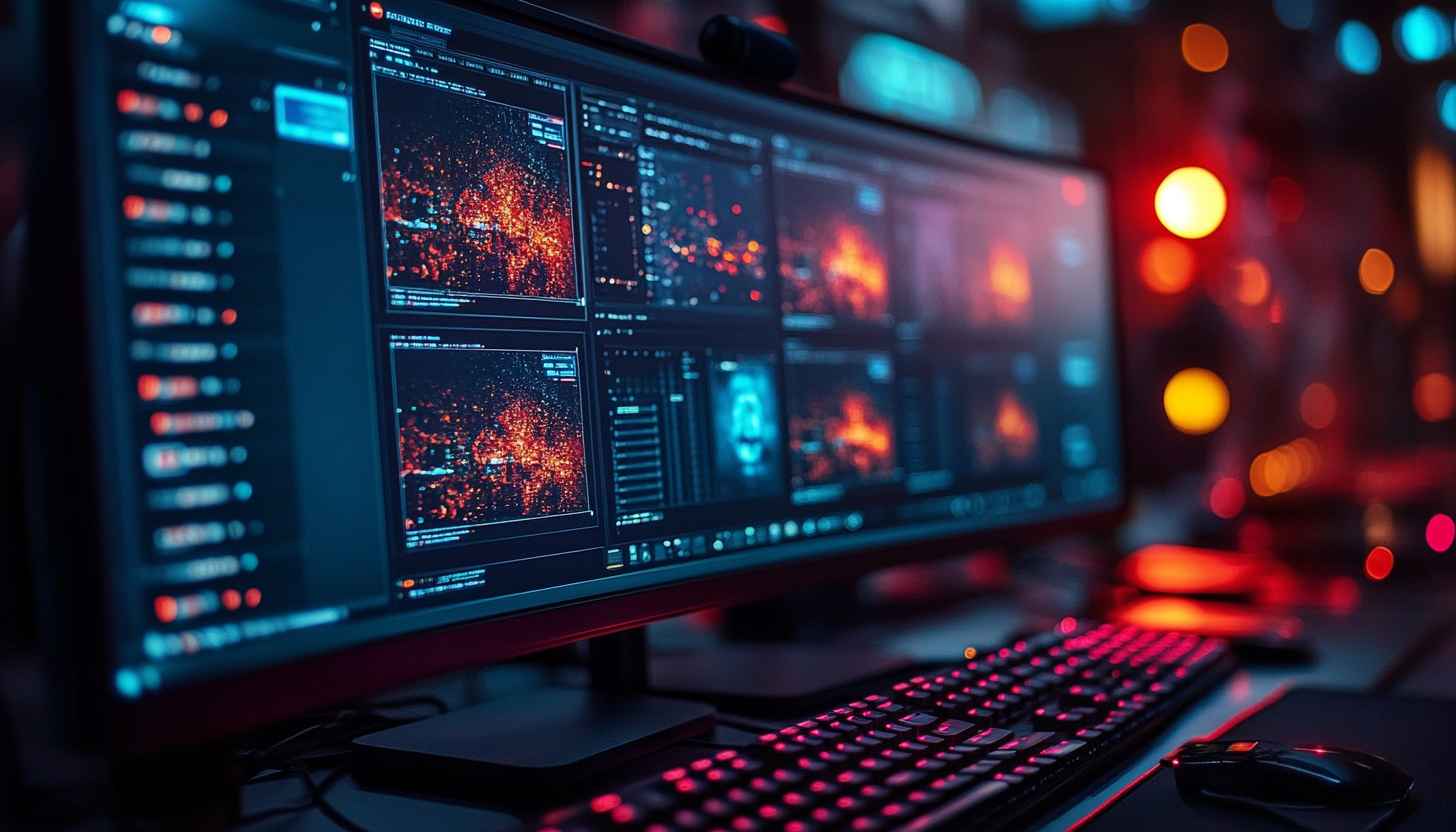 Cybersecurity Data Analysis Monitor Wallpaper, Free Tech Desktop Background