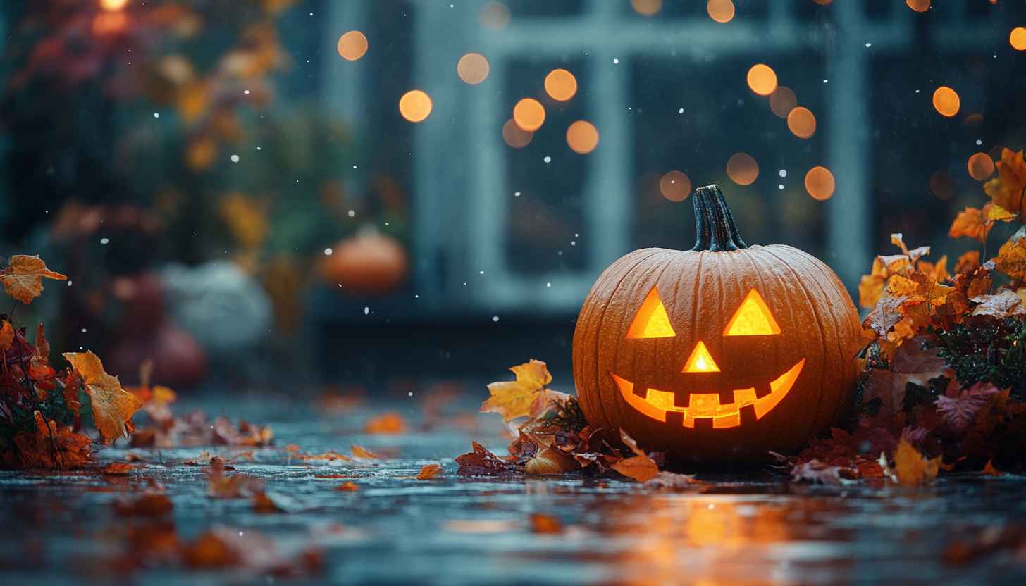 Spooky Halloween Pumpkin 4K Desktop Background with Glowing Lights