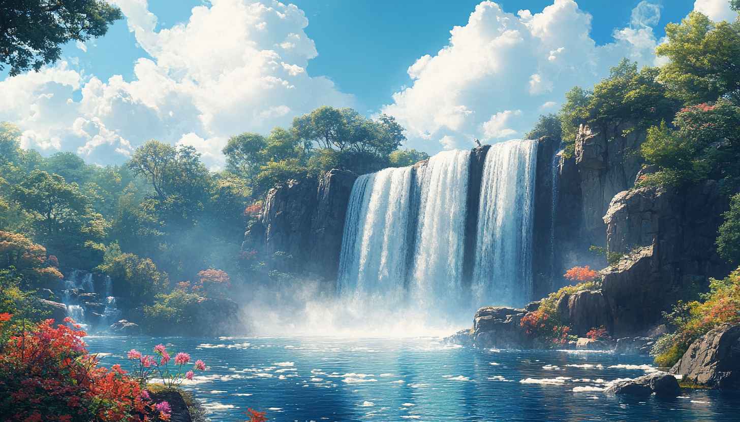 Scenic Waterfall Landscape Wallpaper for Desktop Backgrounds, Mobile Use