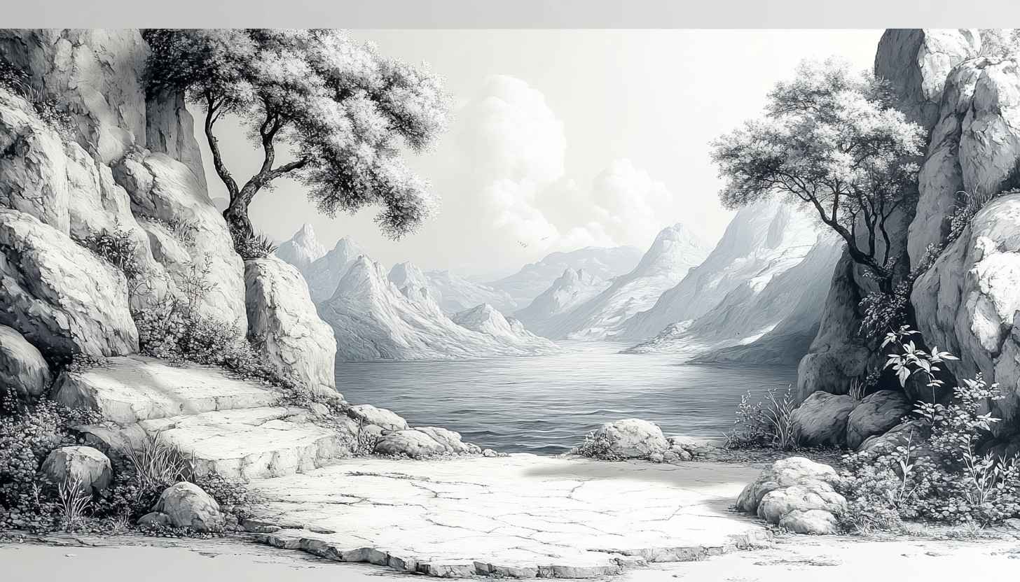 Monochrome Mountain Lake Scenery Wallpaper for Desktop Background Use