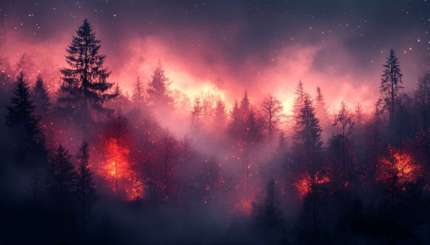 Fiery Forest Night 4K Desktop Background, Starry Mobile Wallpaper