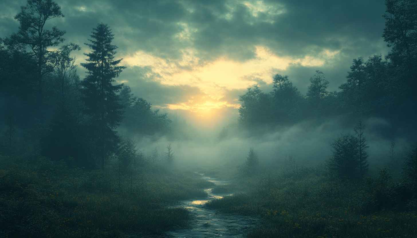 Misty Forest Stream Wallpaper: Free 4K Desktop Background Scenery