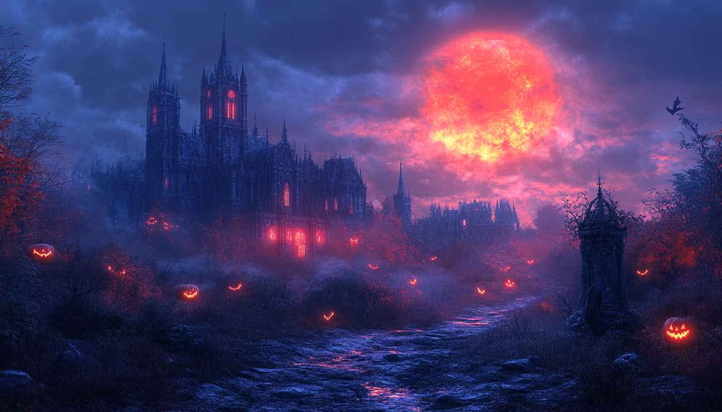 Halloween Castle Spooky Background 4K Desktop Wallpaper Free Download