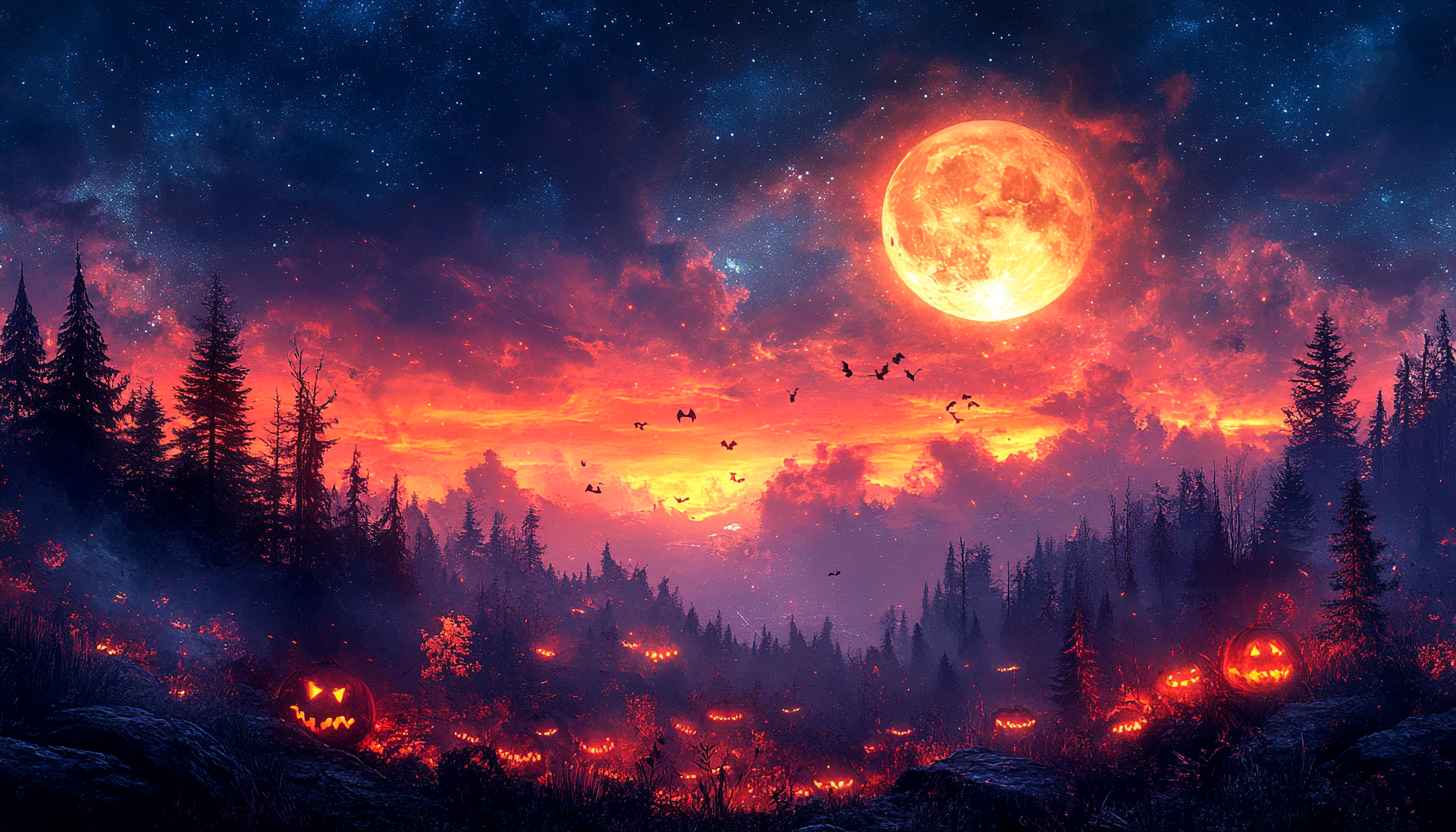 Halloween Night Sky 4K Desktop Wallpaper, Pumpkin Scary Landscape