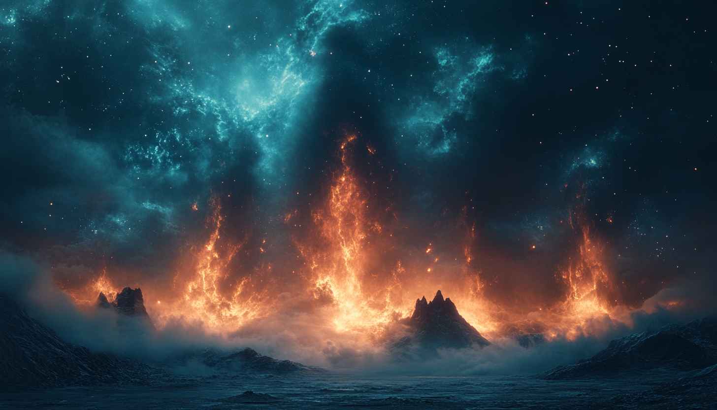 Epic Fire Sky Fantasy Landscape 4K Desktop Wallpaper Free