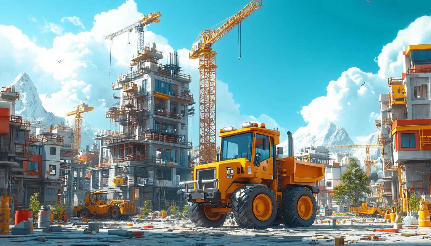 Construction Site Wallpaper: Cranes, Trucks, Buildings - Free Desktop Background