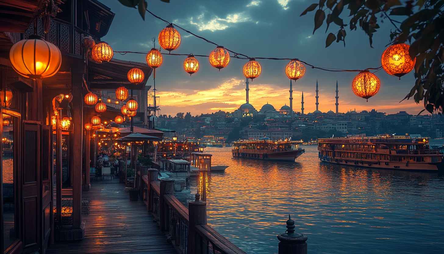 Istanbul Turkey River Cruise Sunset 4K Desktop Wallpaper Background