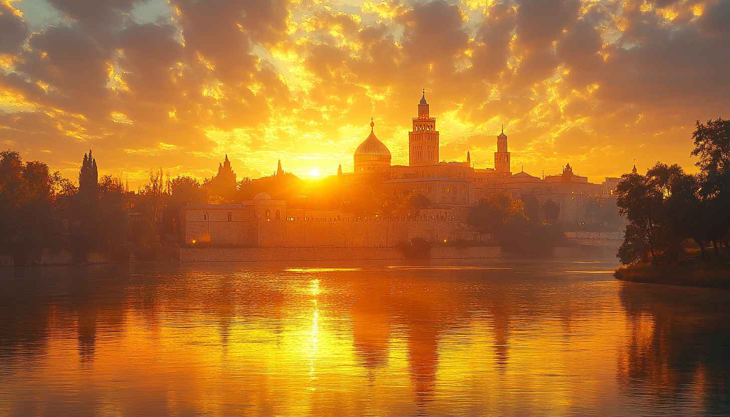 Golden Sunset Seville Skyline 4K Desktop Background Mobile Wallpaper