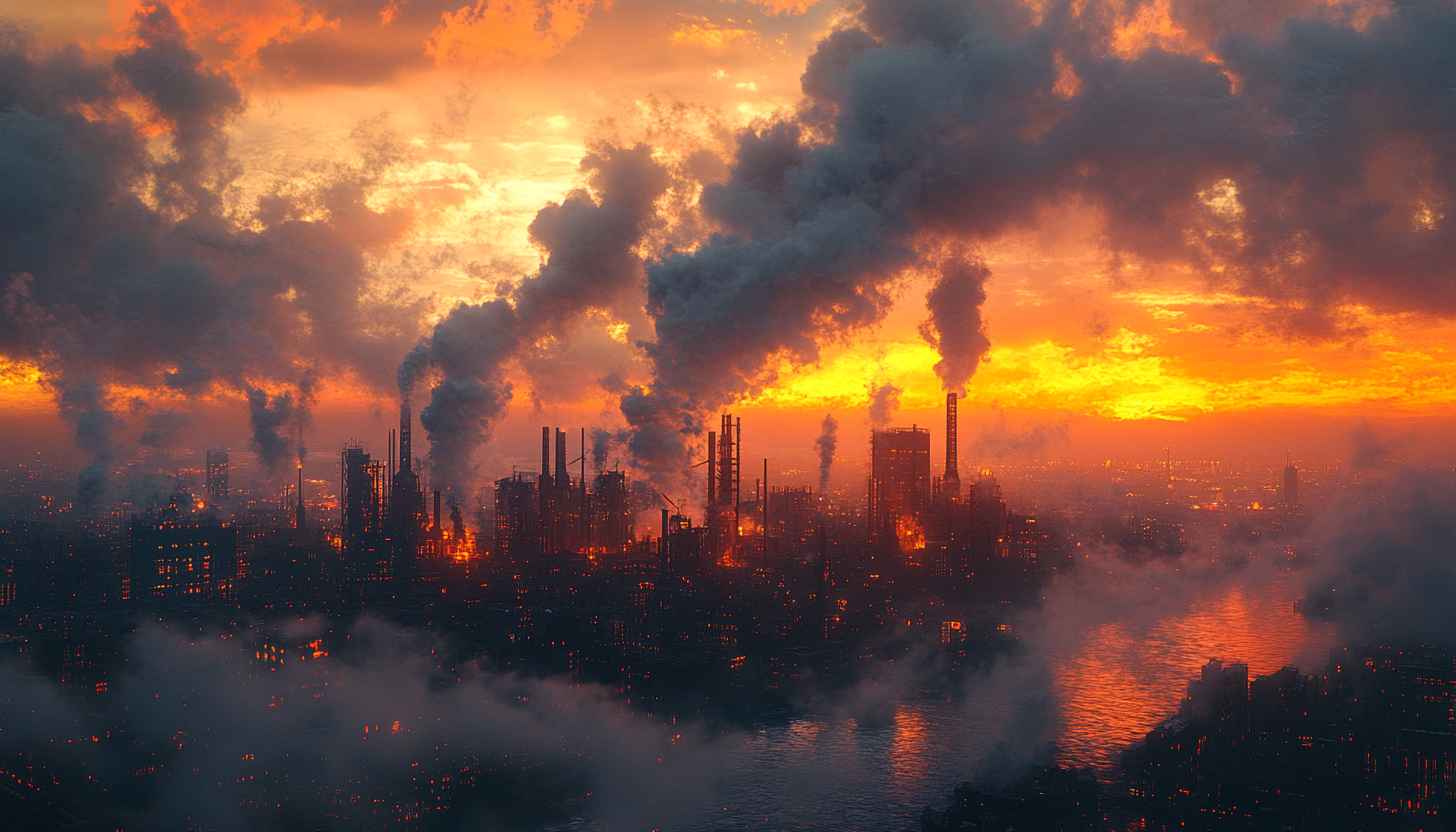 Smog Cityscape at Sunset 4K Desktop Wallpaper Free Background