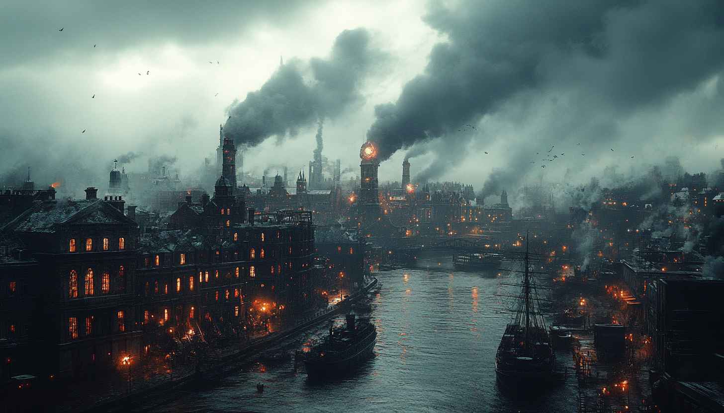 Gritty Steampunk Cityscape Mobile Background, Industrial Revolution City Wallpaper