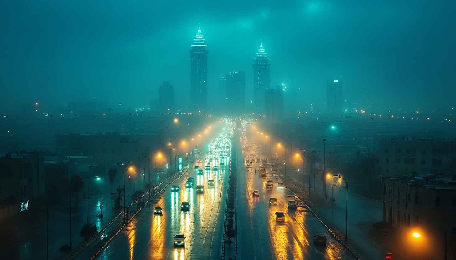 Night Rain Cityscape 4K Mobile Wallpaper, Futuristic Urban Background