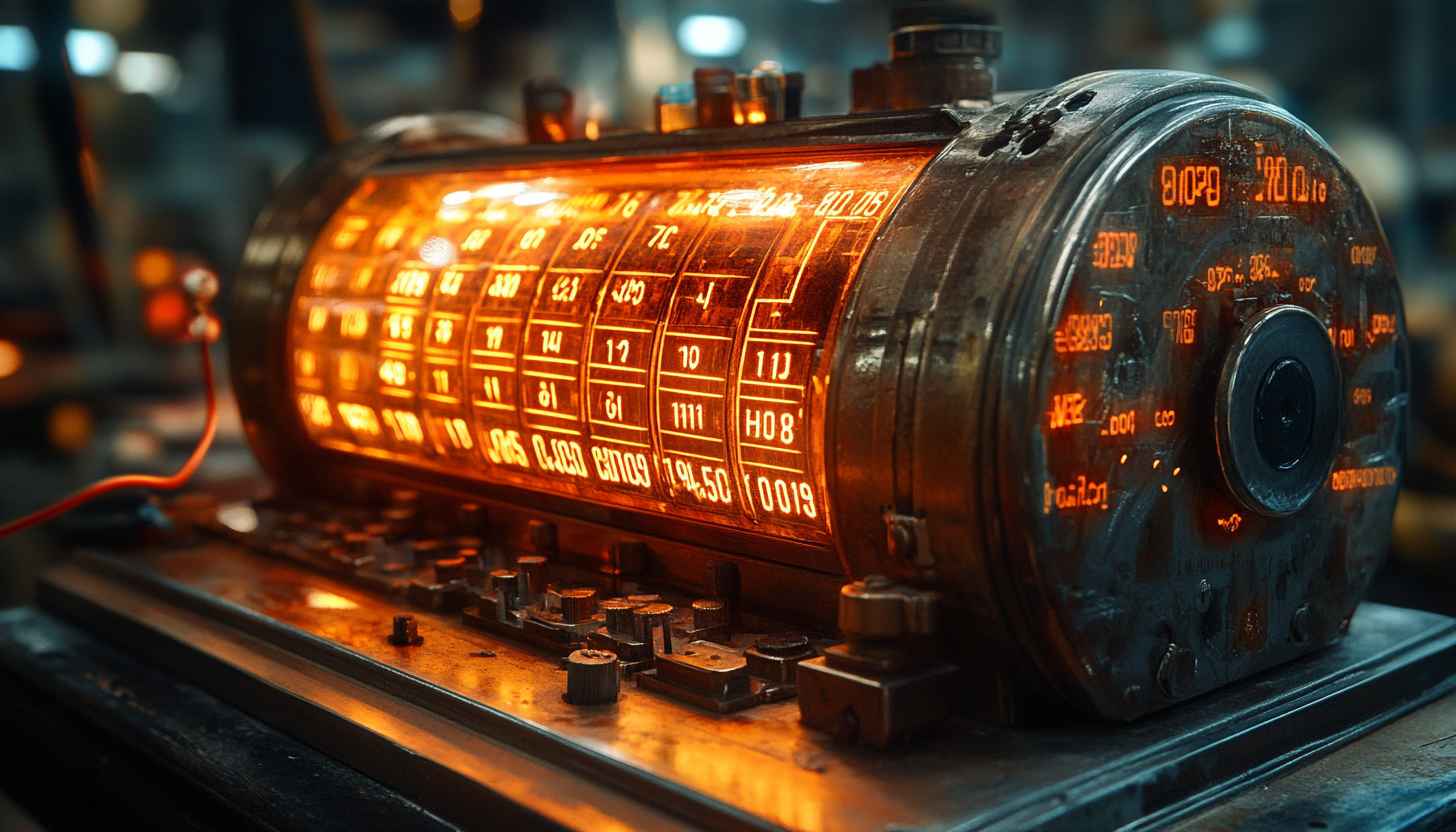 Vintage Steampunk Machine 4K Desktop Background - Glowing Numbers Aesthetic