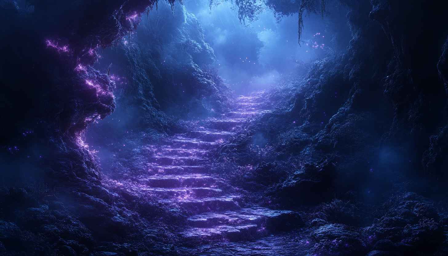 Mystic Cave Stairway 4K Desktop Background Fantasy Mobile Wallpaper