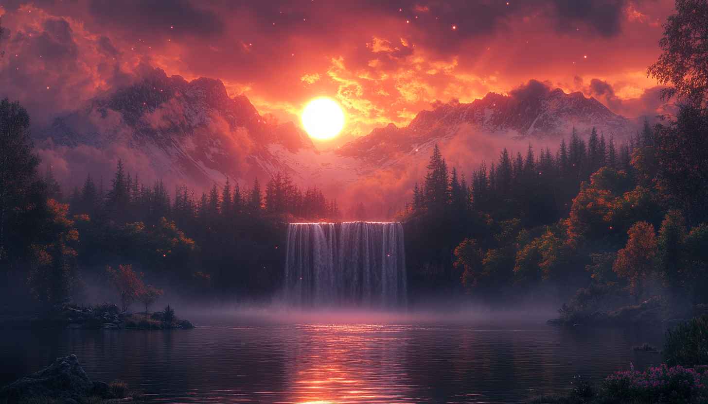 Fiery Sunset Mountain Lake 4K Desktop Wallpaper Free Mobile Background