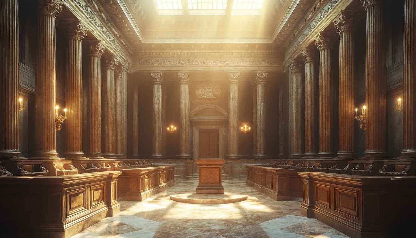 Grand Courthouse Interior 4K Desktop Wallpaper, Sunlight Shining Through Ceiling
