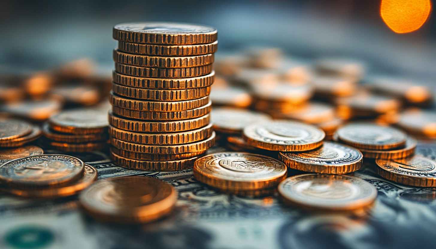 Golden Euro Coins Stacked High, Currency Desktop Backgrounds 4K