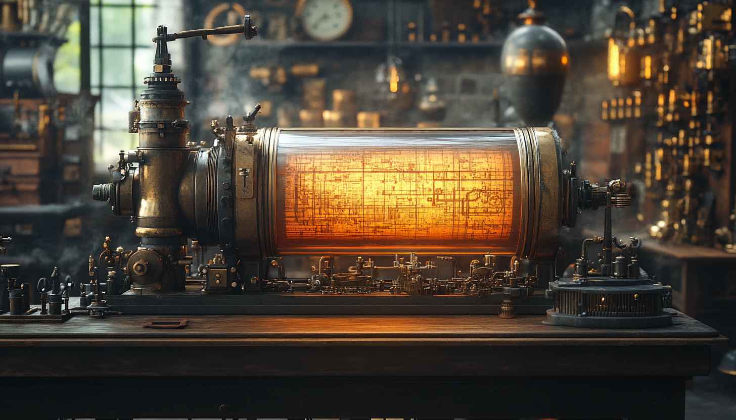 Steampunk Machine Golden Glow Interior 4K Desktop Background Wallpaper