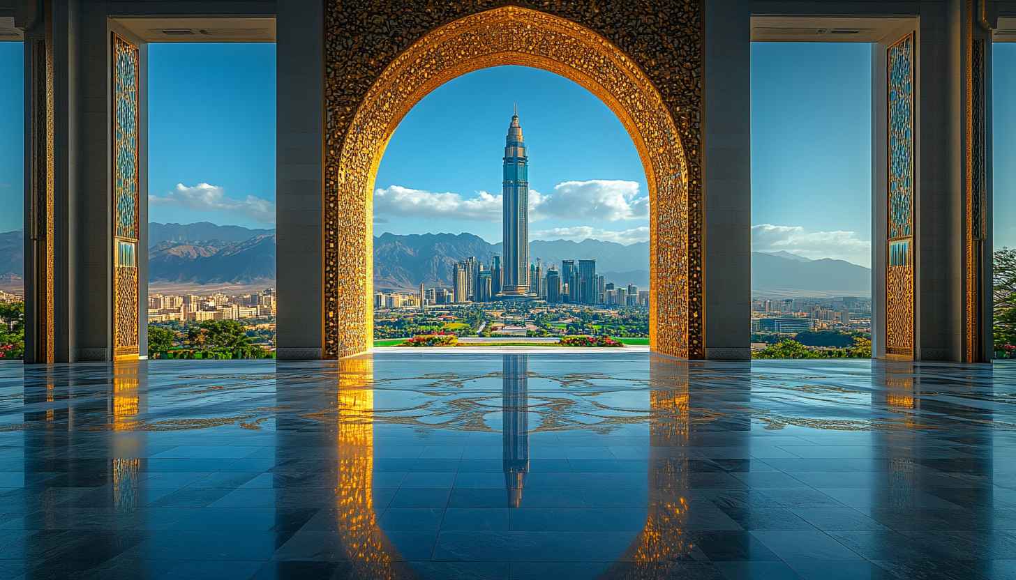 Dubai Skyline Mobile Wallpaper, Free Golden Arch Architecture Background