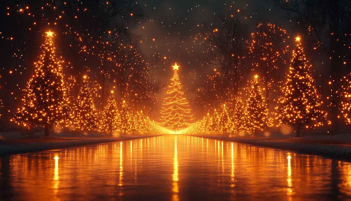 Christmas Tree Lights River 4K Winter Holiday Mobile Wallpaper