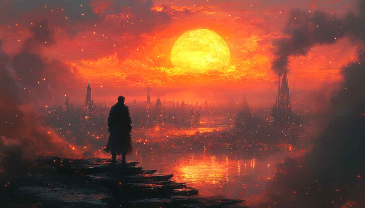 Dystopian City Sunset 4K Desktop Wallpaper, Free Futuristic Background