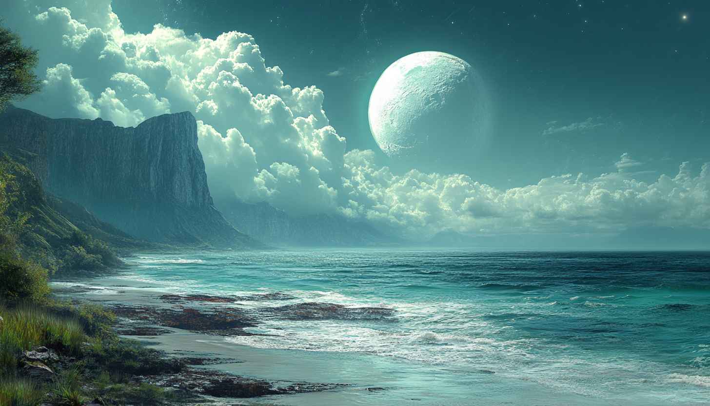 Fantasy Moon Beach Landscape 4K Desktop Wallpaper Mobile Background