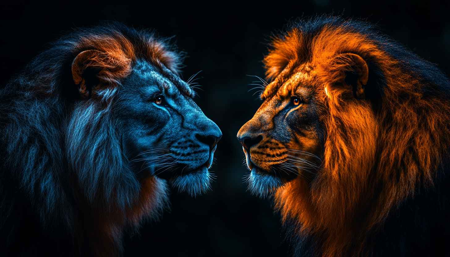 Cool Lion Face-off 4K Wallpaper for Desktop Mobile Background