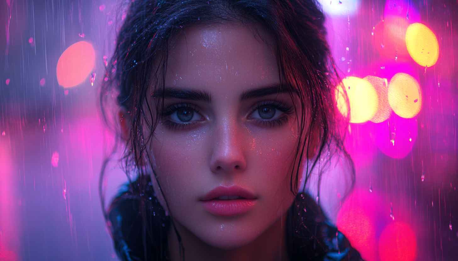 Rainy Night Portrait AI Generated 4K Mobile Phone Wallpaper